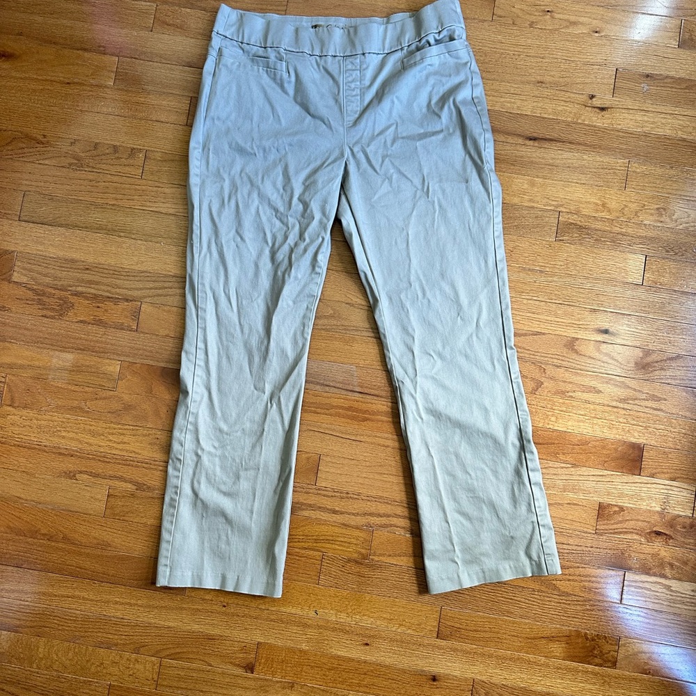 LEE Style Up Beige/Tan Pull On Pants/Slacks Elastic Waistband Boot Cut 18 Medium